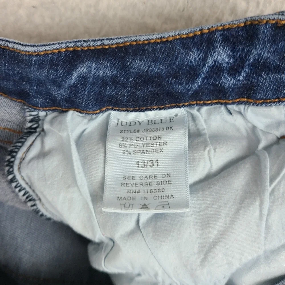 Judy Blue Jeans Womens 13/31 Blue Wide Leg Crop Fray Dark Wash Denim